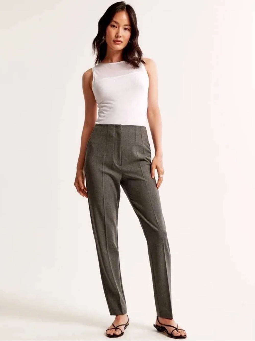 A&F Gray High-Waist Slim-Straight Tailored Pants